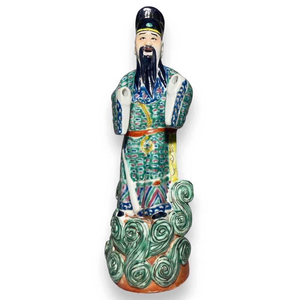 Antique Chinese Famille Verte Rose Enamel Porcelain Standing Immortal Figure